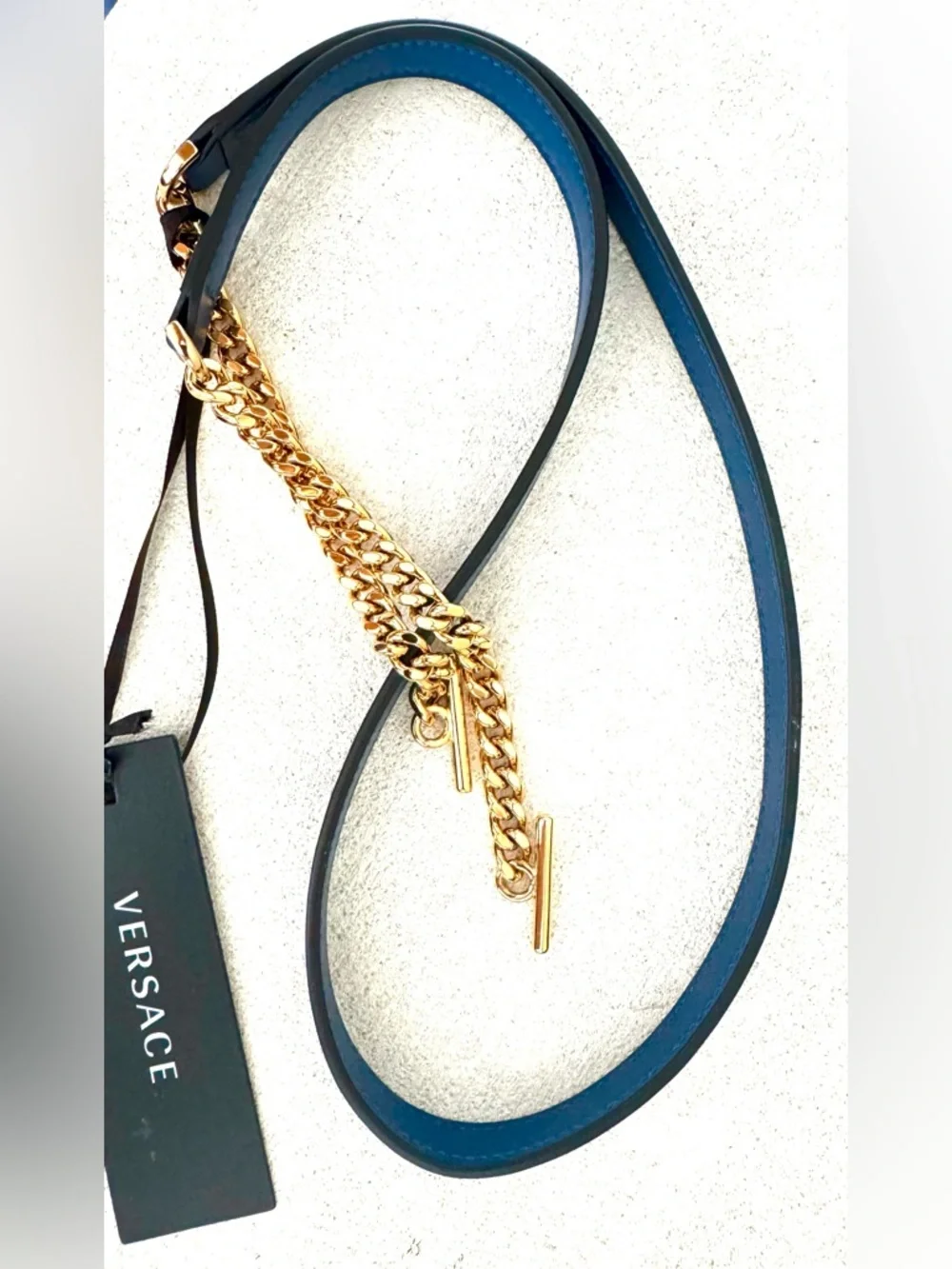 VERSACE NWT Denim Medusa Quilted 2-Way Shoulder Crossbody Bag Blue Gold - Picture 6 of 13